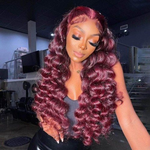 Burgundy Color #99j Human Hair Deep Wave 13X4 Lace Front Wigs | Human Hair Wig | Lace Front